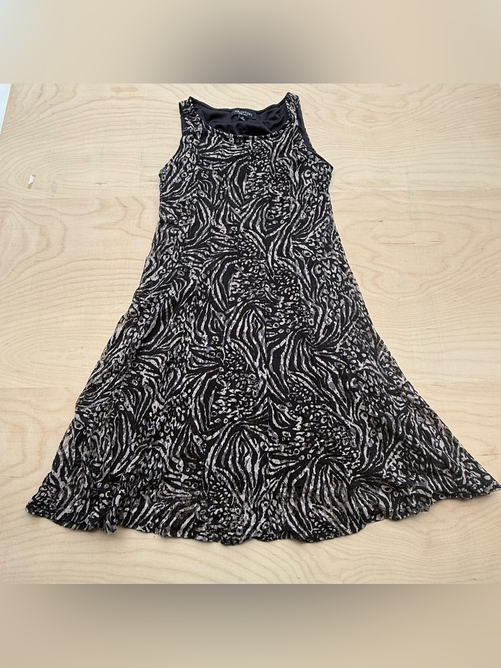 Perceptions Black and White Animal Print Shift Swing Flare Hem Dress size M